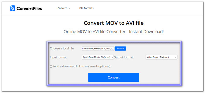 ConvertFiles Convert MOV to AVI