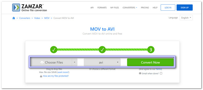 Zamzar Convert MOV to AVI