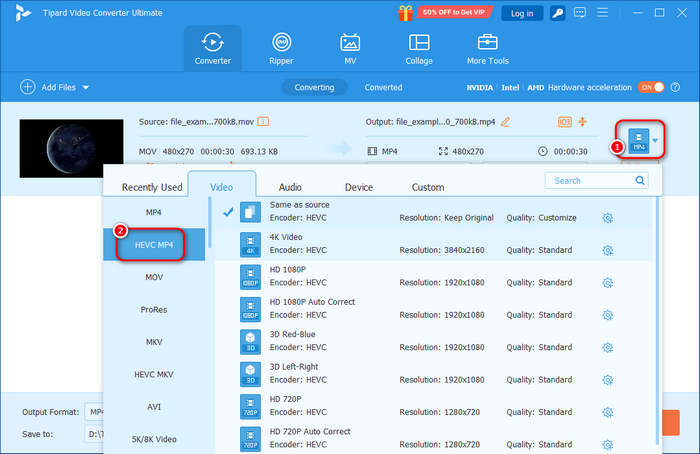 Choose MP4 Output Format Tipard