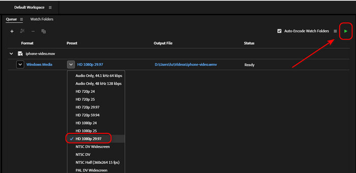Konvertera MOV till WMV med Adobe Media Encoder