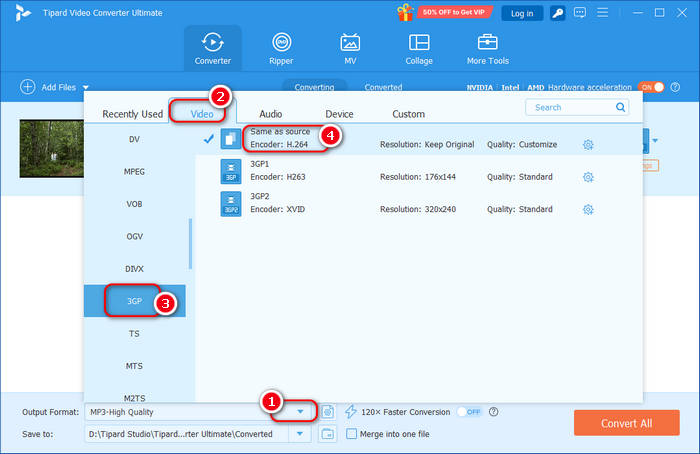 Choose 3GP Output Format in Tipard