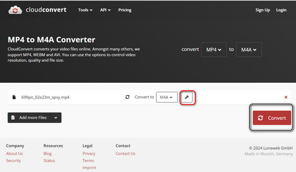 Cloudconverter Konwertuj MP4 na M4A