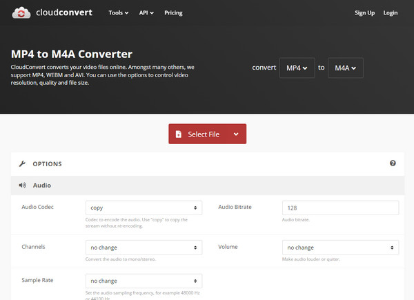 Cloudconverter Wybierz MP4 do M4A