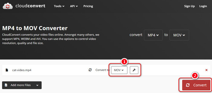 MP4 to MOV Cloudconvert