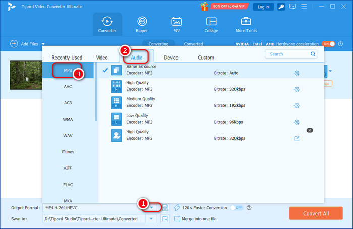Choose MP3 Format Tipard
