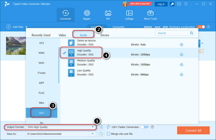 Select OGG Format in Tipard Video Converter Ultimate