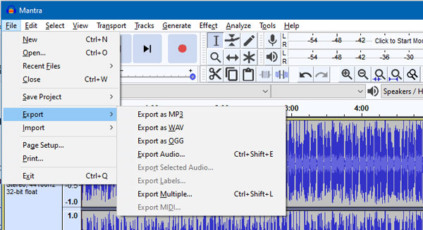 Audacity MP4 a WAV