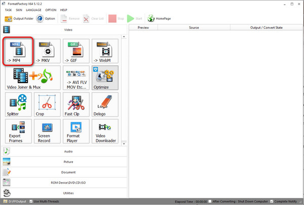 Choose MP4 Under Video
