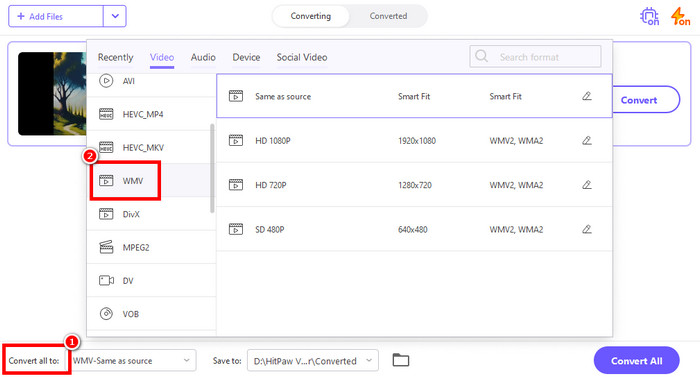 Convert All to Select WMV Hitpaw
