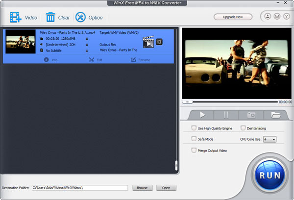 برنامج WinX Free MP4 لتحويل WMV
