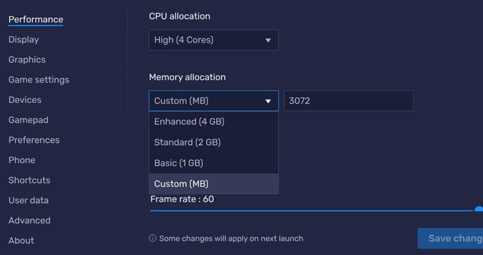 Edit Performance Settings
