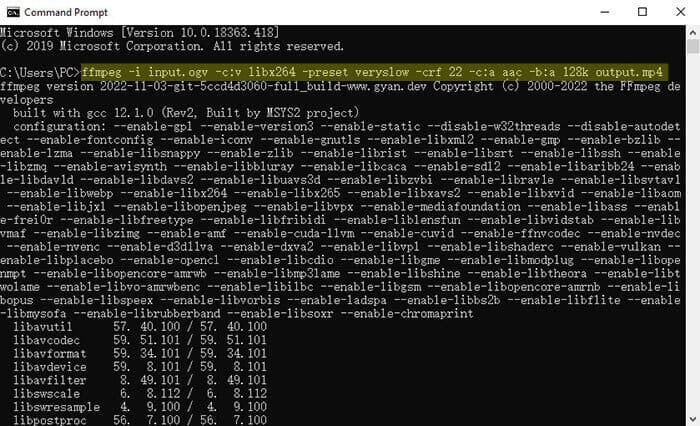Ffmpeg OGV to MP4