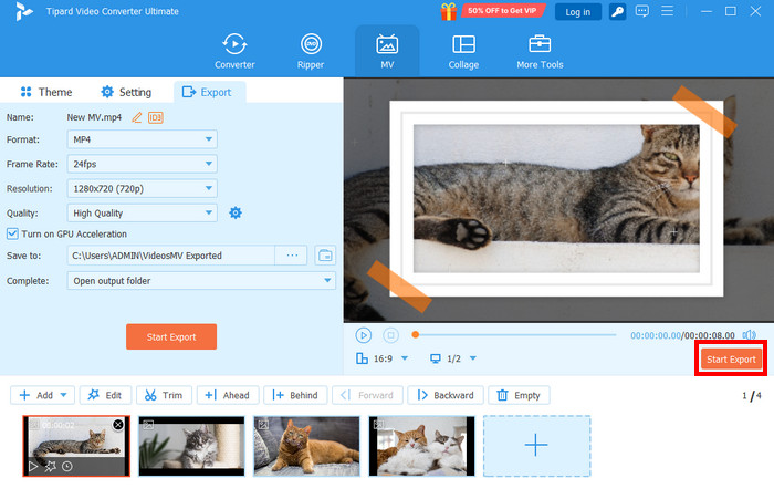Click Start Export Button