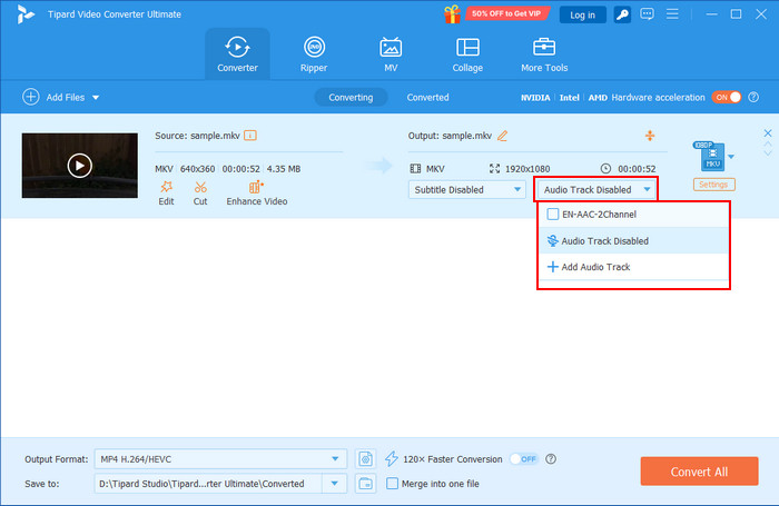 Tipard Remove Audio Track