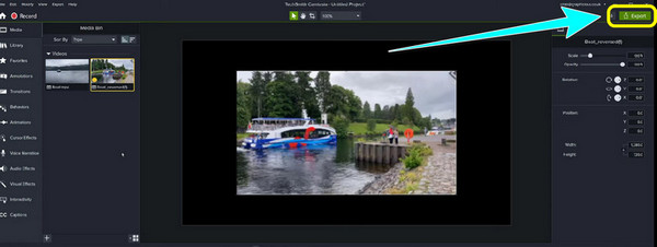 Klik på eksportknappen Camtasia