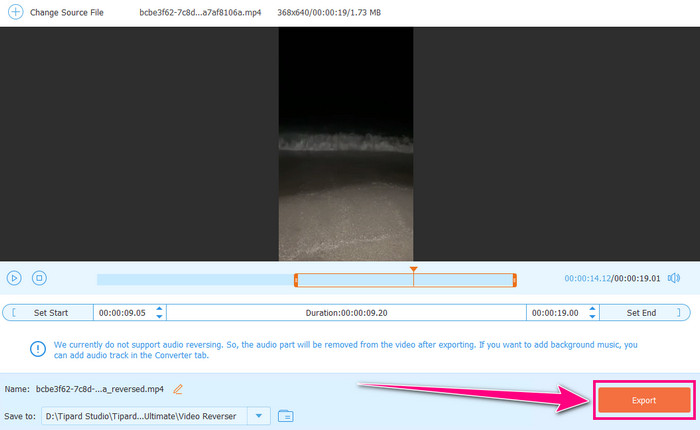 Export Reversed Video Tipard