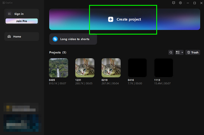 Create Project Import CapCut