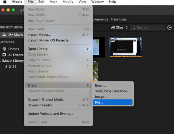 Сохранить файл iMovie Mac