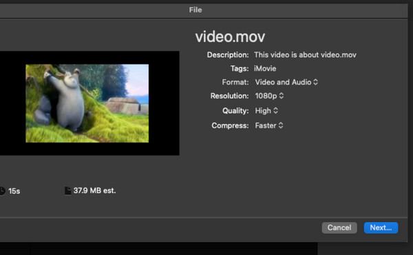 Bewaar iMovie Mac Volgende