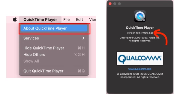 Kontrollera QuickTime Player-versionen på Mac