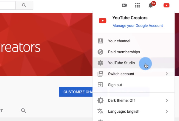 انتقل إلى YouTube Studio