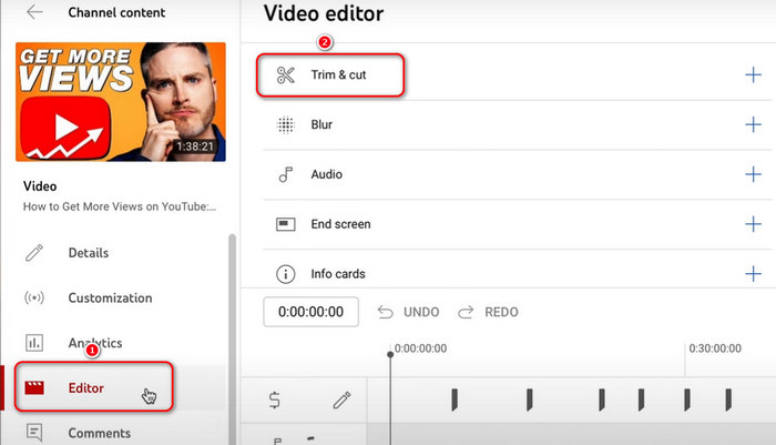 Select Trim Feature Youtube Studio