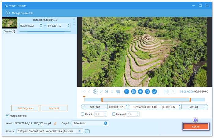 Click Export to Save Trimmed Video