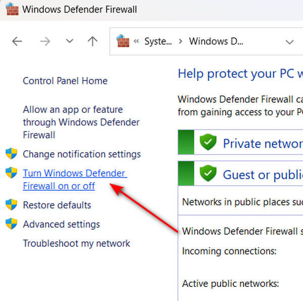 Desativado Firewall Defender