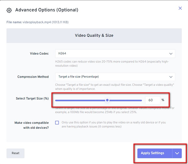 Slider Apply Settings