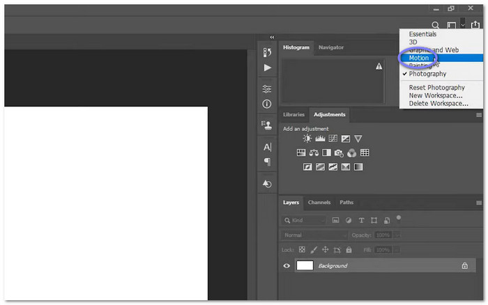 Change Workspace to Motion