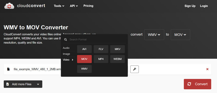 CloudConvert Free Online Video Converter Interface