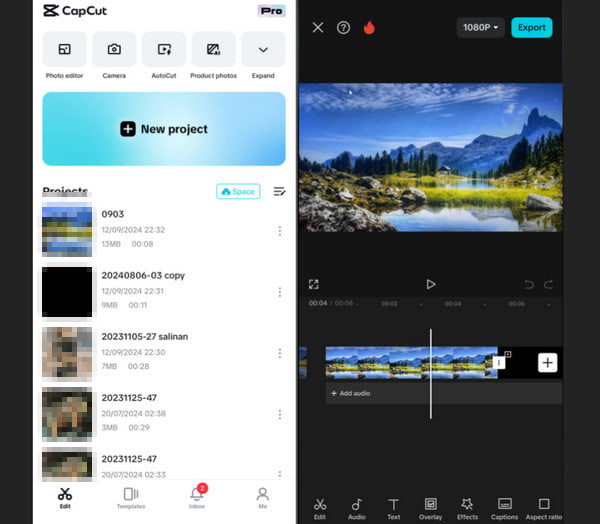 Aplicativo editor CapCut para Android