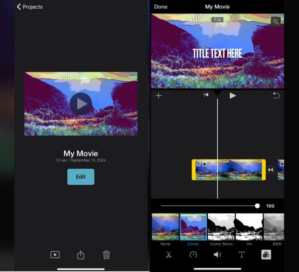 Aplicativo de edição de vídeo iMovie