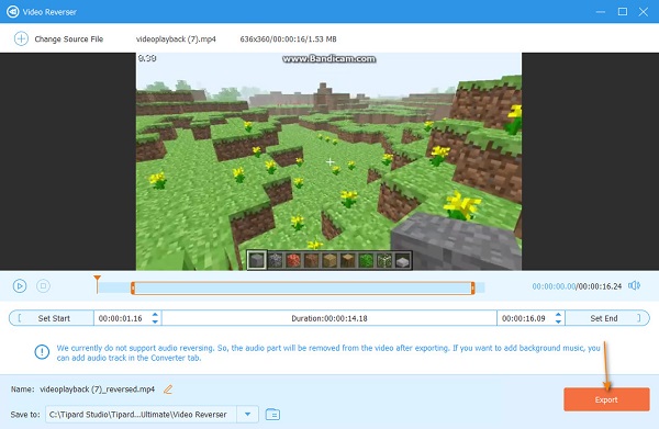 Esporta video invertito