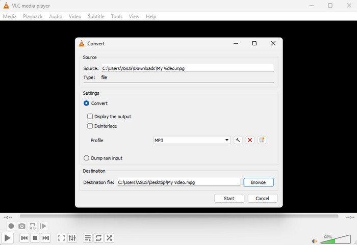 VLC Media Player video til MP3 konverter