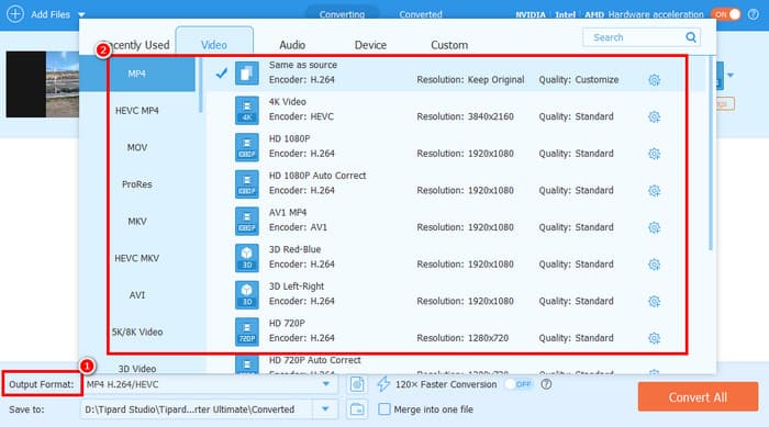 Select Format Codec Tipard