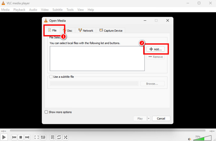 File Section Add Option VLC