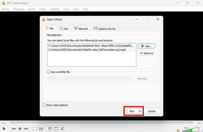 Play Button Watch Merged Videos VLC