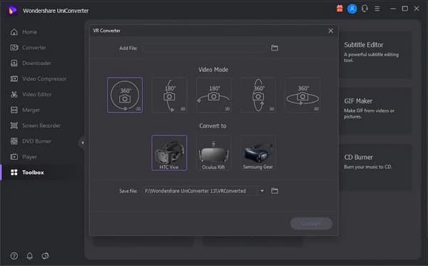 Wondershare Uniconverter videó VR-re