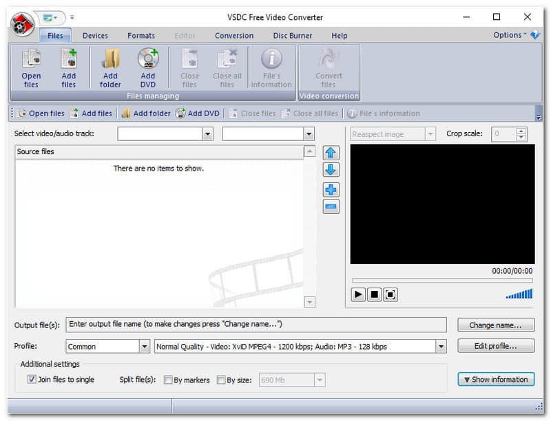 Interfaz de convertidor de video gratuito VSDC
