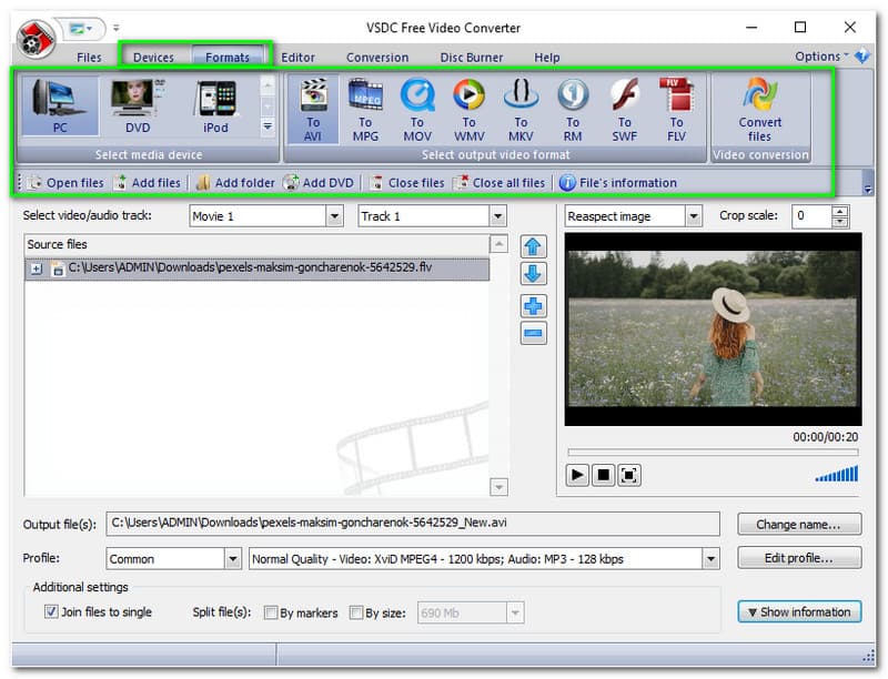 VSDC Free Video Converter -tuetut muodot
