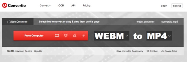 WebM إلى MP4 مع Convertio