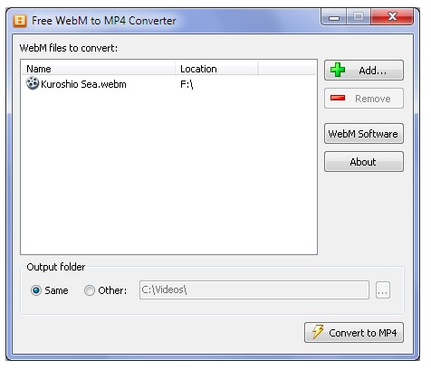 WebM til MP4 med Free WebM til MP4 Converter