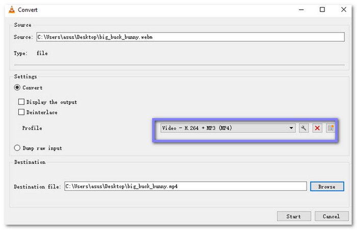 Convert WebM to MP4 with VLC