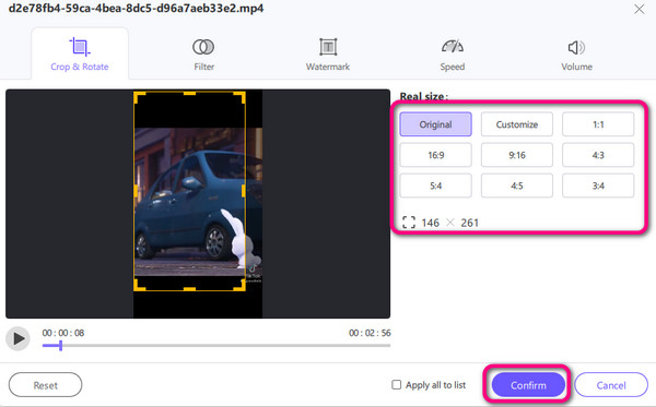 Select Aspect Ratio Confirm