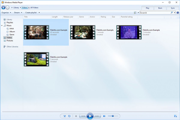 Windows Media Player تشغيل الفيديو