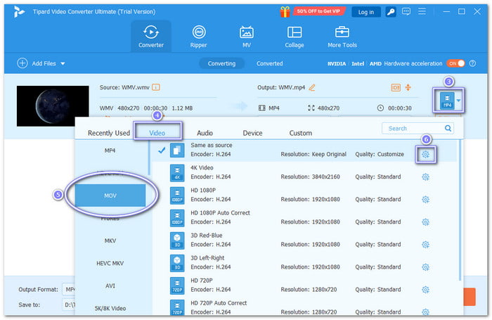 Choose MOV From Video Section