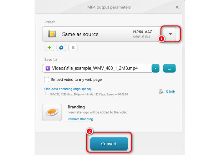 Change WMV to MP4 in Freemake