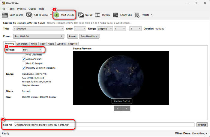 Convert WMV to MP4 in Handbrake