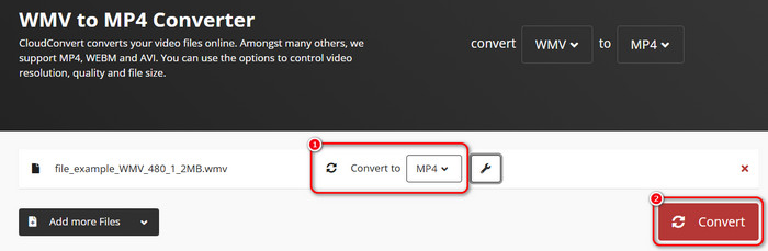 Turn WMV to MP4 Cloudconvert